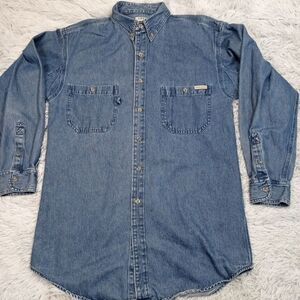 Vintage Lakin Mckey Shirt Mens L Tall Blue Denim Rancher Work Chore‎ Button Up